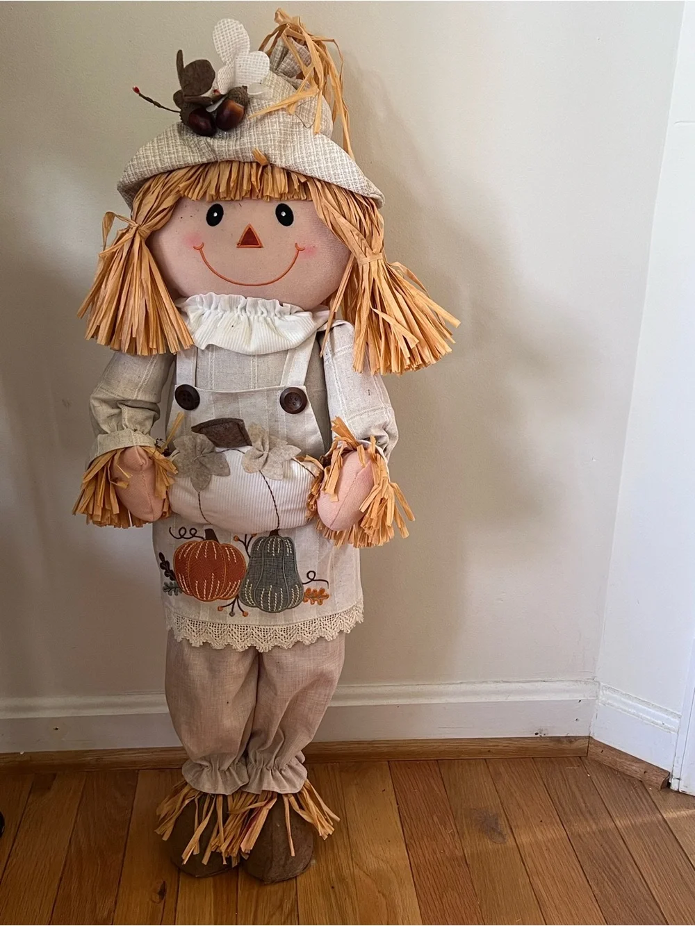 Fall Harvest Scarecrow girl Decor - Beige & Orange